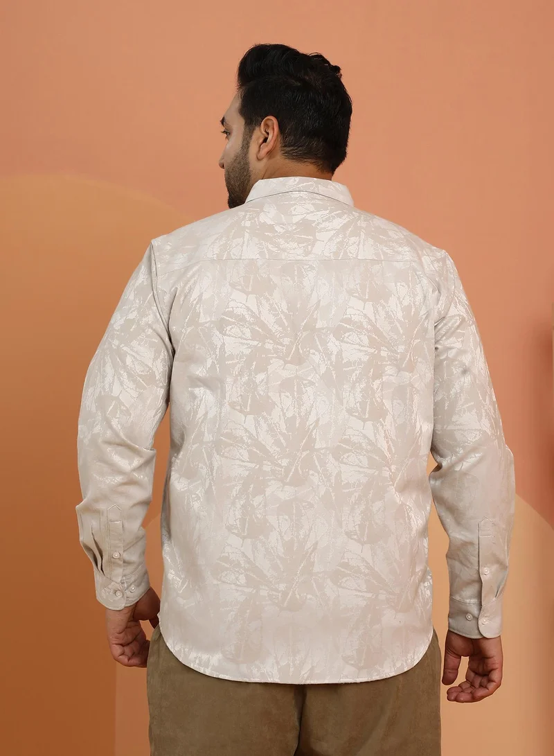Instafab Plus  Instafab Plus Men's Peanut Beige Foliage-Jacquard Shirt For Casual Wear | Spread Collar | Long Cuffed Sleeves | Button Closure | Plus Size Shirt Crafted With Comfort Fit For Everyday Wear for Men | Best Price UAE