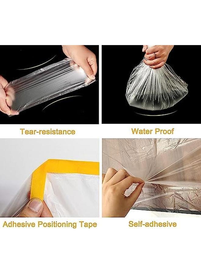 Goodern 2.7M X 20M Tape And Drape Plastic Drop Cloth Plastic Sheeting With Masking Tape Waterproof Dust Proof Protective Masking Film Prevent Dust Paint Cover For Car Furniture Carpet Floor Bed - Image 2