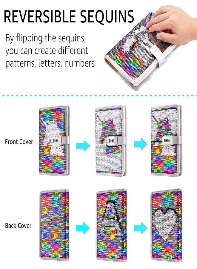 VIPbuy A5 Refillable Diary with Combination Lock,Reversible Sequin Personal Locking Journal Writing Notebook with Card Slots (unicorn) - Image 2