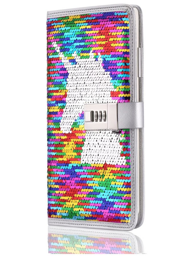 VIPbuy A5 Refillable Diary with Combination Lock,Reversible Sequin Personal Locking Journal Writing Notebook with Card Slots (unicorn) - Image 1