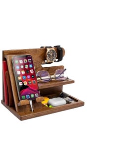 Generic Wood Phone Docking Station Ash Key Holder Wallet Stand Watch Organizer,Nightstand Organizer Idea Gadgets for Men Husband Wife Dad Son Boyfriend Birthday Gifts  - Image 1