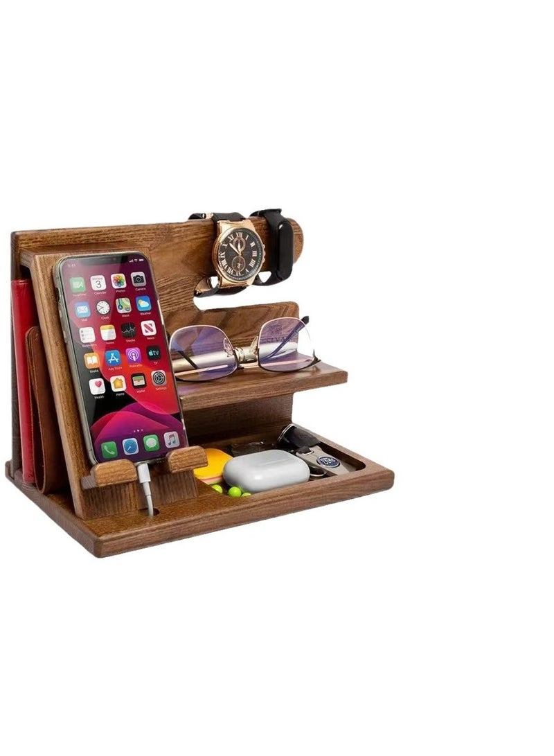 Wood Phone Docking Station Ash Key Holder Wallet Stand Watch Organizer,Nightstand Organizer Idea Gadgets for Men Husband Wife Dad Son Boyfriend Birthday Gifts  - Image 1