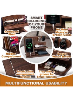 Generic Wood Phone Docking Station Ash Key Holder Wallet Stand Watch Organizer,Nightstand Organizer Idea Gadgets for Men Husband Wife Dad Son Boyfriend Birthday Gifts  - Image 4