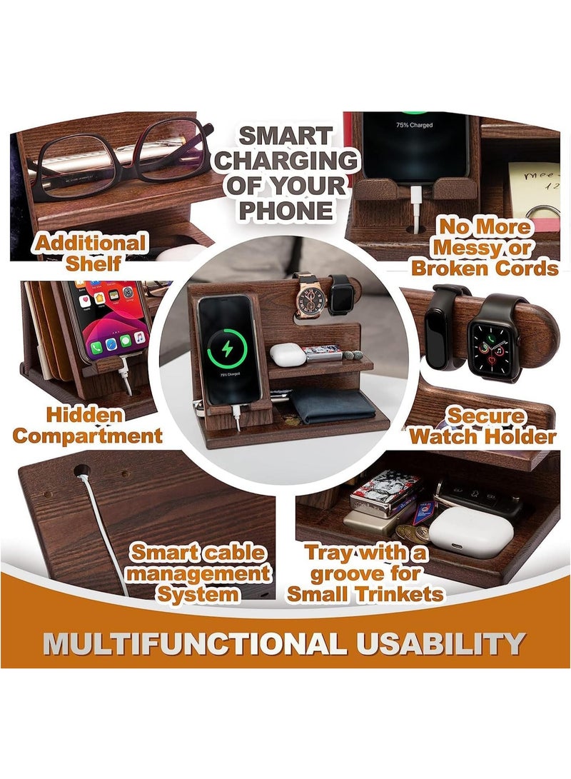 Wood Phone Docking Station Ash Key Holder Wallet Stand Watch Organizer,Nightstand Organizer Idea Gadgets for Men Husband Wife Dad Son Boyfriend Birthday Gifts  - Image 4