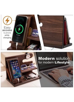 Generic Wood Phone Docking Station Ash Key Holder Wallet Stand Watch Organizer,Nightstand Organizer Idea Gadgets for Men Husband Wife Dad Son Boyfriend Birthday Gifts  - Image 5