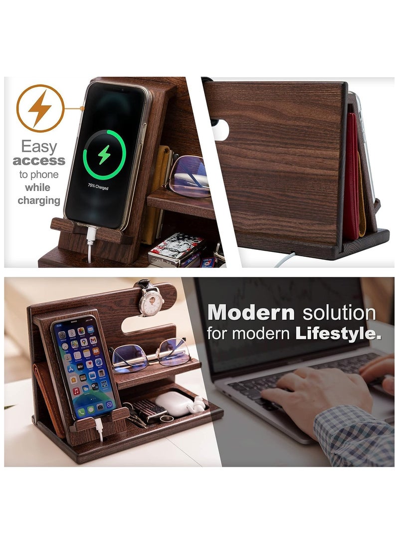 Wood Phone Docking Station Ash Key Holder Wallet Stand Watch Organizer,Nightstand Organizer Idea Gadgets for Men Husband Wife Dad Son Boyfriend Birthday Gifts  - Image 5