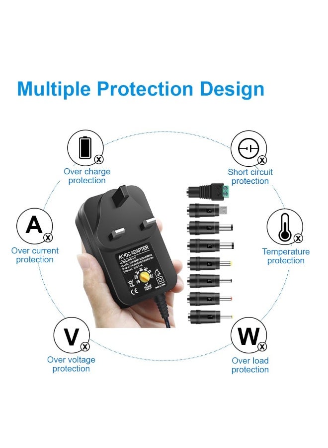 لومس أورا محول طاقة عالمي بقدرة 30 وات، شاحن عالمي بجهد 3 فولت إلى 12 فولت، محول طاقة متعدد الفولت مع 8 أطراف للإلكترونيات المنزلية - Image 4