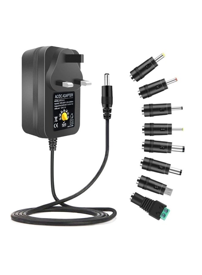 لومس أورا محول طاقة عالمي بقدرة 30 وات، شاحن عالمي بجهد 3 فولت إلى 12 فولت، محول طاقة متعدد الفولت مع 8 أطراف للإلكترونيات المنزلية - Image 1