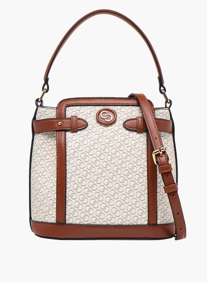 Celeste Monogram Print Shoulder Bag with Detachable Strap and Zip Closure