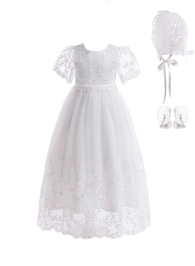 DPKM Baby Girls White Christening Dress Lace Toddler Baptism Gown Outfit for Formal Party Infant Wedding Dresses - Image 1