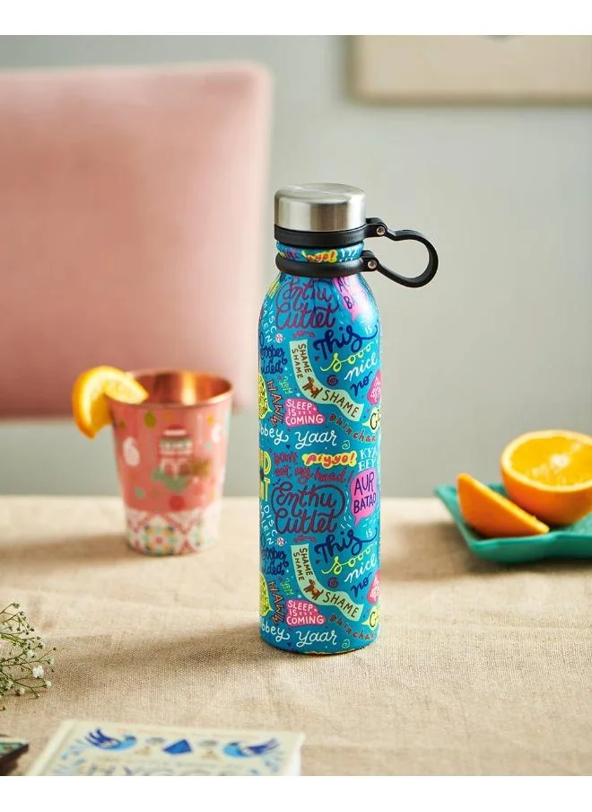 تشامباك زجاجة Chumbak Quirky India Steel Sipper - أزرق مرح ، ارتشف جوهر الهند مع كل رشفة منعشة - 350 مل