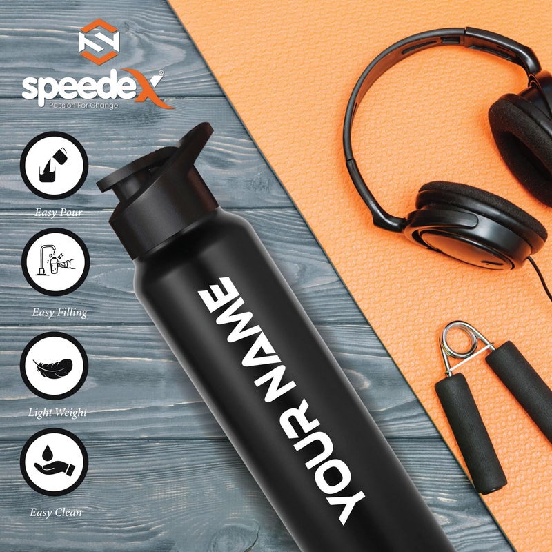 Speedex زجاجة ماء سوداء مخصصة من الفولاذ المقاوم للصدأ سعة 1 لتر مع غطاء شرب – مقاومة للتسرب، خفيفة الوزن، متينة | للأطفال، البالغين، المكتب، المدرسة، والسفر - Image 3