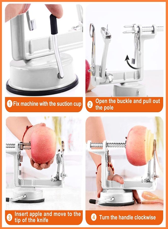 tatida Apple Peeler Corer, Long lasting Chrome Cast Magnesium Alloy Apple Peeler Slicer Corer with Stainless Steel Blades and Powerful Suction Base for Apples and Potatoes(White) - Image 5
