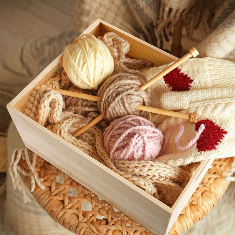 Spiareal صندوق تخزين خشبي سبيريل 15 x 12 x 7 بوصة من خشب الصنوبر صندوق زينة مزخرف مع ثقوب يد وغطاء خشبي غير مطلي لتزيين المنزل أدوات النبيذ المطبخ الفنون والحرف - Image 3