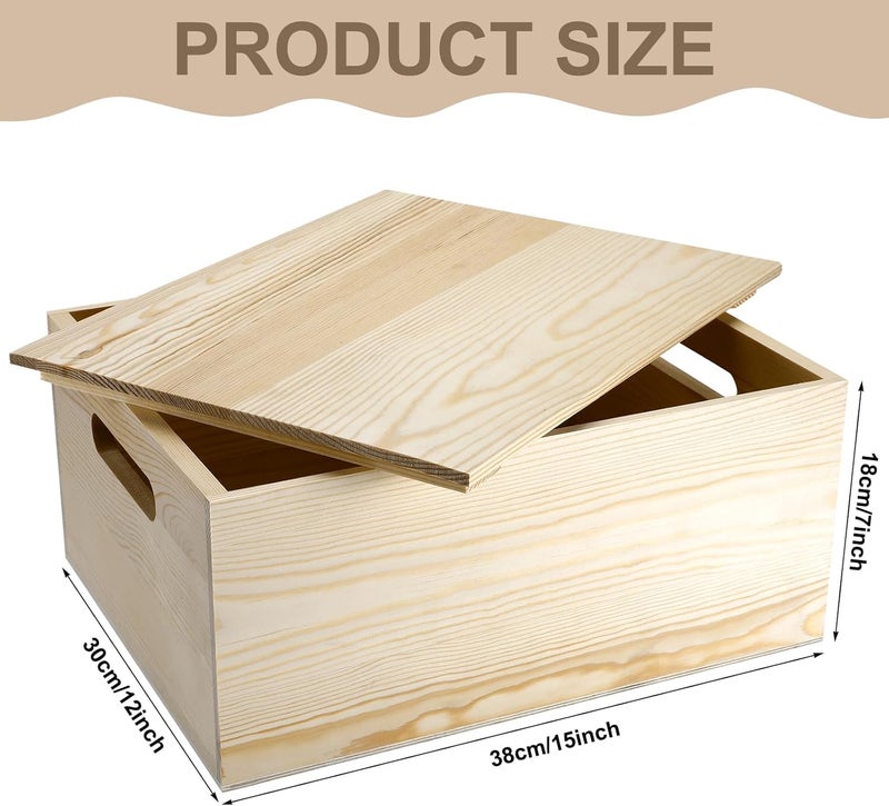 Spiareal صندوق تخزين خشبي سبيريل 15 x 12 x 7 بوصة من خشب الصنوبر صندوق زينة مزخرف مع ثقوب يد وغطاء خشبي غير مطلي لتزيين المنزل أدوات النبيذ المطبخ الفنون والحرف - Image 2