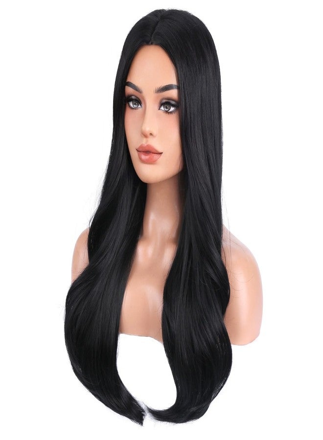 BERON Women Black Long Curly Wave Wig Girls Wavy Middle Part Wigs Natural Looking Heat Resistant Synthetic Wig for Cosplay Party Daliy Use - Image 2