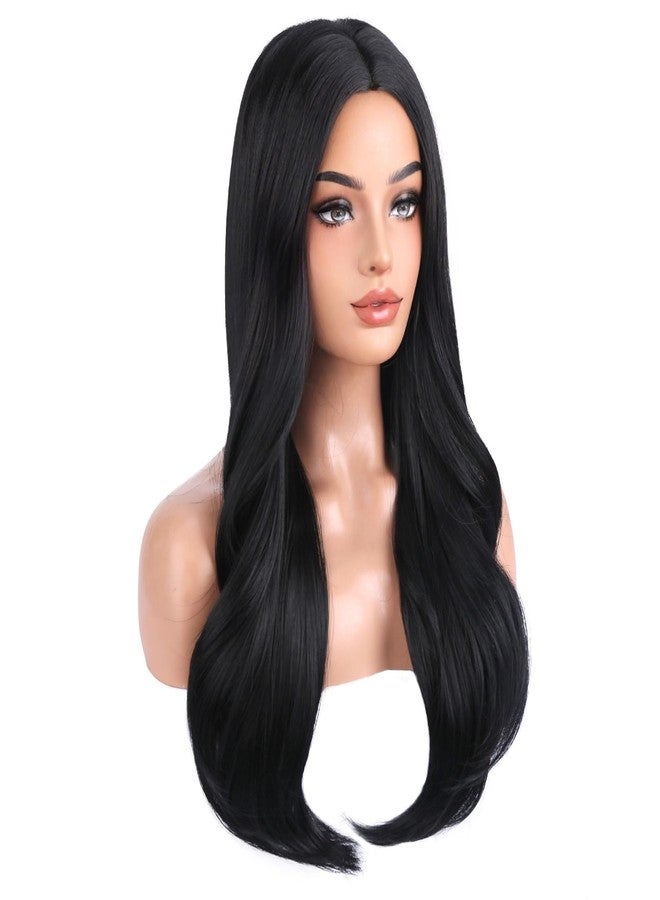 BERON Women Black Long Curly Wave Wig Girls Wavy Middle Part Wigs Natural Looking Heat Resistant Synthetic Wig for Cosplay Party Daliy Use - Image 3