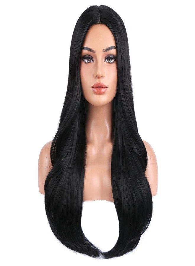 BERON Women Black Long Curly Wave Wig Girls Wavy Middle Part Wigs Natural Looking Heat Resistant Synthetic Wig for Cosplay Party Daliy Use - Image 1