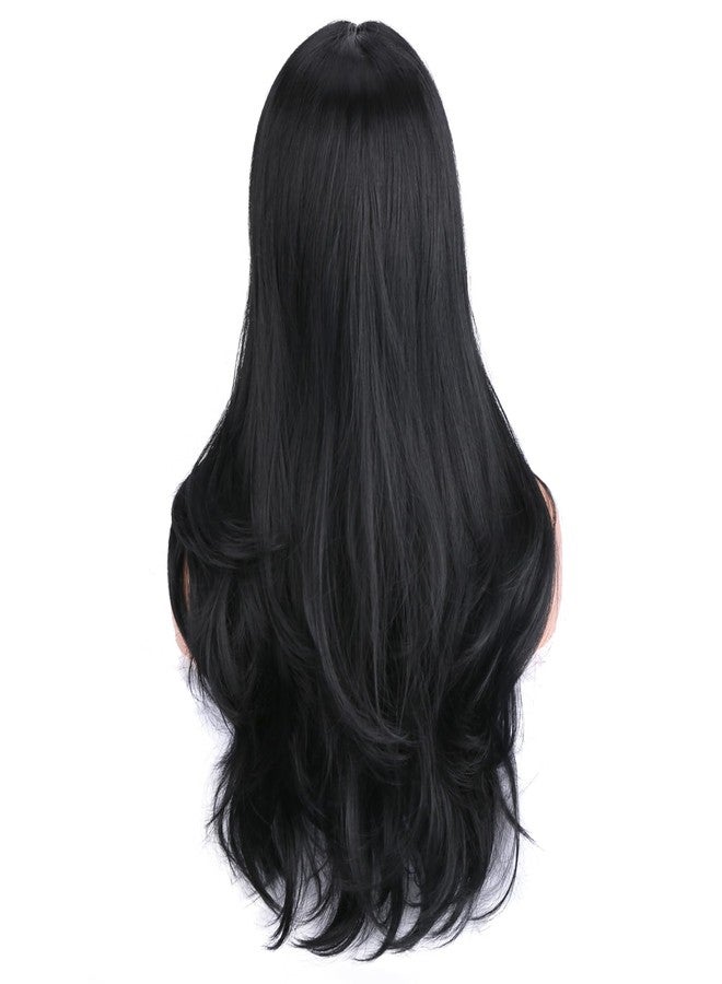 BERON Women Black Long Curly Wave Wig Girls Wavy Middle Part Wigs Natural Looking Heat Resistant Synthetic Wig for Cosplay Party Daliy Use - Image 4