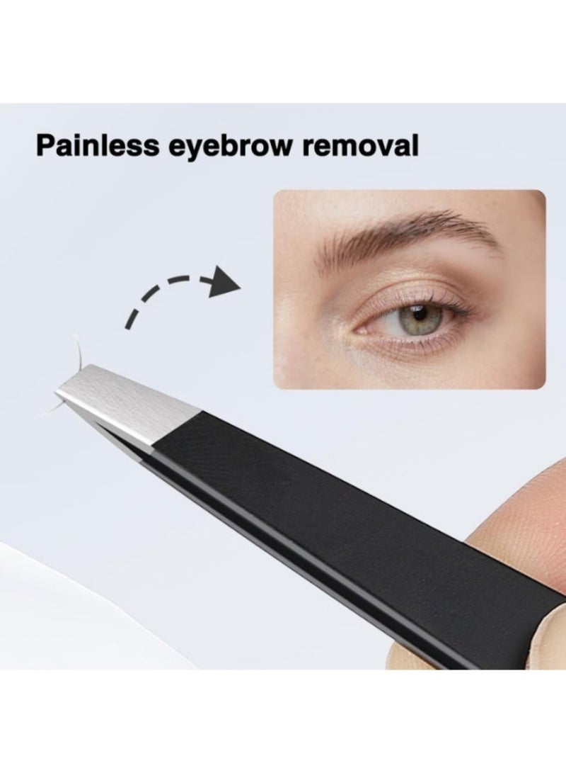 سايكفو [4 Pcs] Precision Stainless Steel Tweezers Set, Professional Slant & Point Tip Tweezers for Eyebrow Shaping, Facial Hair, Ingrown Hair, Splinter Removal (Black) - Image 3