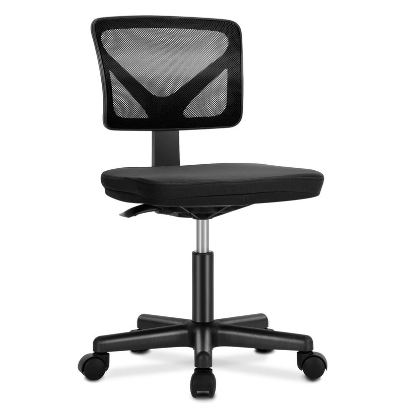 DUMOS Armless Office Chairs with Wheels, Ergonomic Adjustable Home Desk Swivel Rolling Task Chair No Arms, Comfy Mesh Mid Back Computer Work Vanity Desk Chairs for Small Spaces, New Black - Image 1