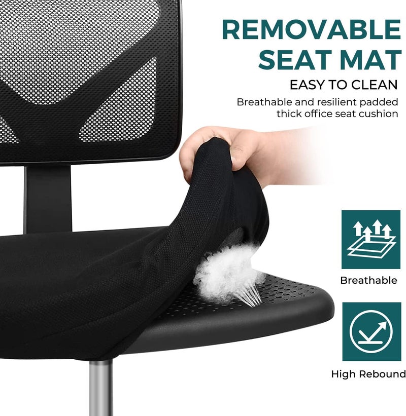 DUMOS Armless Office Chairs with Wheels, Ergonomic Adjustable Home Desk Swivel Rolling Task Chair No Arms, Comfy Mesh Mid Back Computer Work Vanity Desk Chairs for Small Spaces, New Black - Image 5