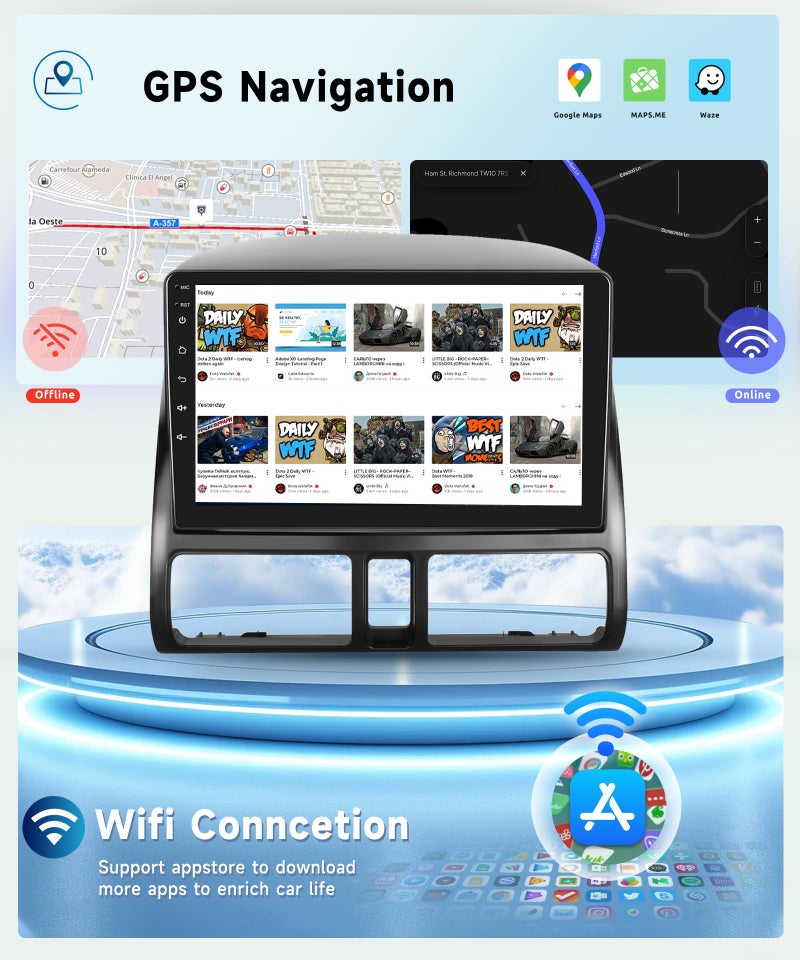 Podofo 8 CORE 4G+64G Car Stereo Radio for Honda CRV 2002-2006 with Wireless CarPlay Android Auto, 9 Inch 1280 * 720P IPS Touch Screen Head Unit Android 13 GPS WiFi Bluetooth 32-Band DSP SWC HD Camera - Image 4