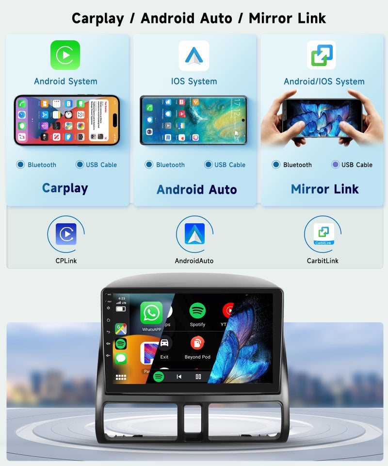 Podofo 8 CORE 4G+64G Car Stereo Radio for Honda CRV 2002-2006 with Wireless CarPlay Android Auto, 9 Inch 1280 * 720P IPS Touch Screen Head Unit Android 13 GPS WiFi Bluetooth 32-Band DSP SWC HD Camera - Image 3