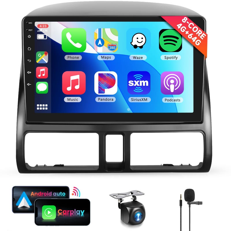 Podofo 8 CORE 4G+64G Car Stereo Radio for Honda CRV 2002-2006 with Wireless CarPlay Android Auto, 9 Inch 1280 * 720P IPS Touch Screen Head Unit Android 13 GPS WiFi Bluetooth 32-Band DSP SWC HD Camera - Image 1