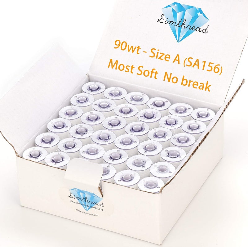 simthread 144pcs White 90 Weight WT(60S/2) Prewound Bobbins Thread Size A Class 15 Plastic Sided Compatible with Brother Babylock Embroidery Thread Sewing Thread Machine DIY - Image 1