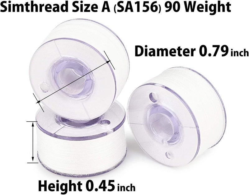 simthread 144pcs White 90 Weight WT(60S/2) Prewound Bobbins Thread Size A Class 15 Plastic Sided Compatible with Brother Babylock Embroidery Thread Sewing Thread Machine DIY - Image 3