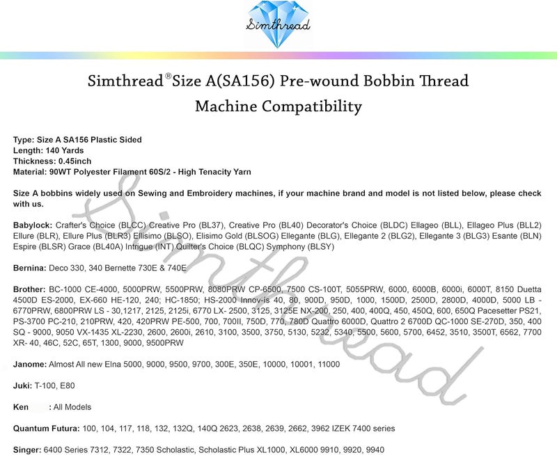 simthread 144pcs White 90 Weight WT(60S/2) Prewound Bobbins Thread Size A Class 15 Plastic Sided Compatible with Brother Babylock Embroidery Thread Sewing Thread Machine DIY - Image 4