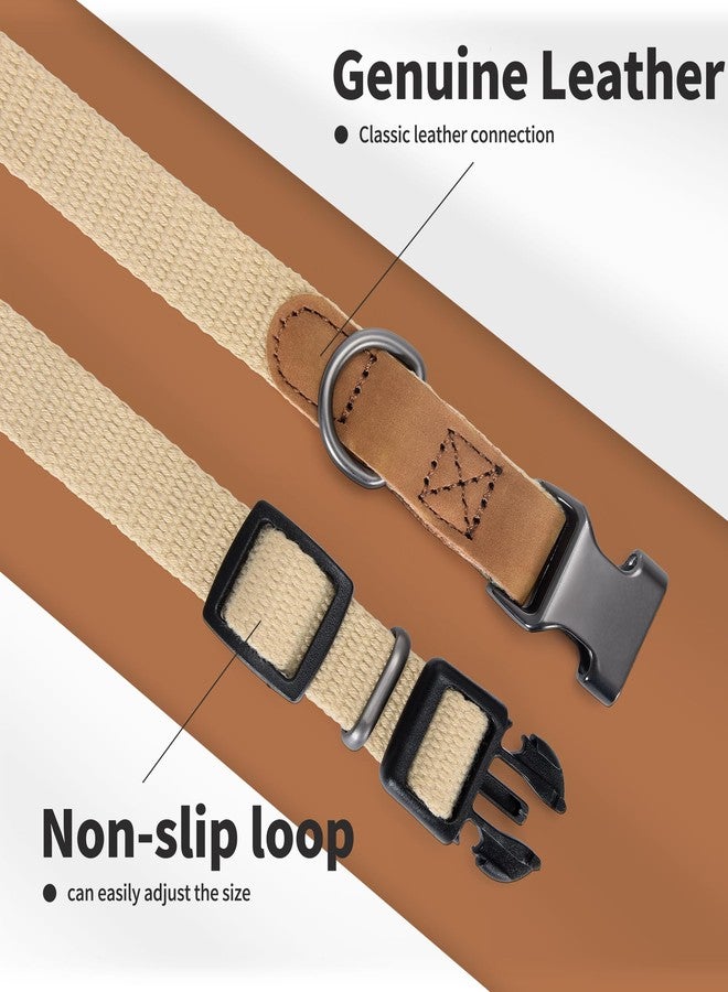 Mile High Life Dog Collars | Soft Cotton Dog Collars w Heavy Metal Buckle | Classic Puppy Collar w Premium Genuine Leather Tips | Pet Collars for Large Dogs (Khaki) - Image 5