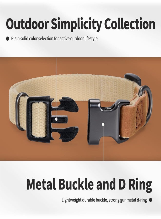 Mile High Life Dog Collars | Soft Cotton Dog Collars w Heavy Metal Buckle | Classic Puppy Collar w Premium Genuine Leather Tips | Pet Collars for Large Dogs (Khaki) - Image 4