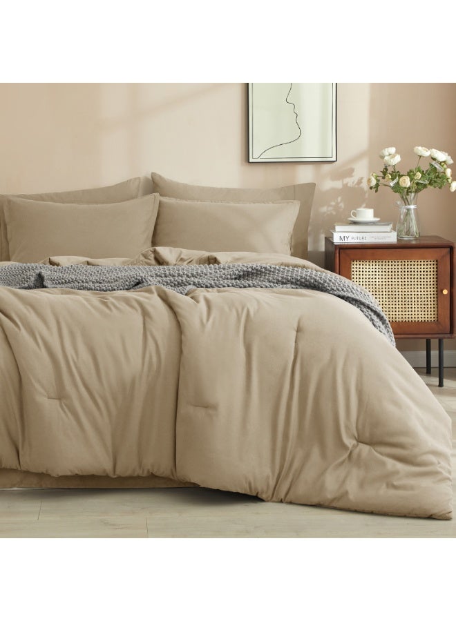 PHF 7 Piece King Bed-in-a-Bag Comforter Set, Lightweight Bedding Collection, Set includes 1x 265cm x 230cm Comforter + 1x 275cm x 260cm Flat Sheet + 1x 200cm x 205cm Fitted Sheet (40cm Deep Pocket) + 4x Pillowcases (2x 50cm x 90cm + 2x 50cm x 100cm), Khaki - Image 3