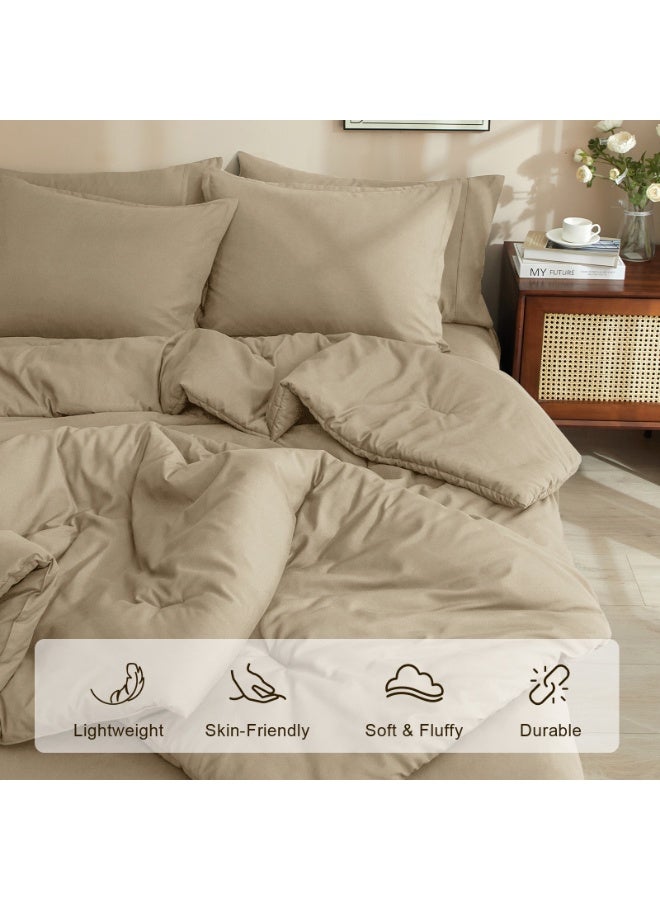 PHF 7 Piece King Bed-in-a-Bag Comforter Set, Lightweight Bedding Collection, Set includes 1x 265cm x 230cm Comforter + 1x 275cm x 260cm Flat Sheet + 1x 200cm x 205cm Fitted Sheet (40cm Deep Pocket) + 4x Pillowcases (2x 50cm x 90cm + 2x 50cm x 100cm), Khaki - Image 4