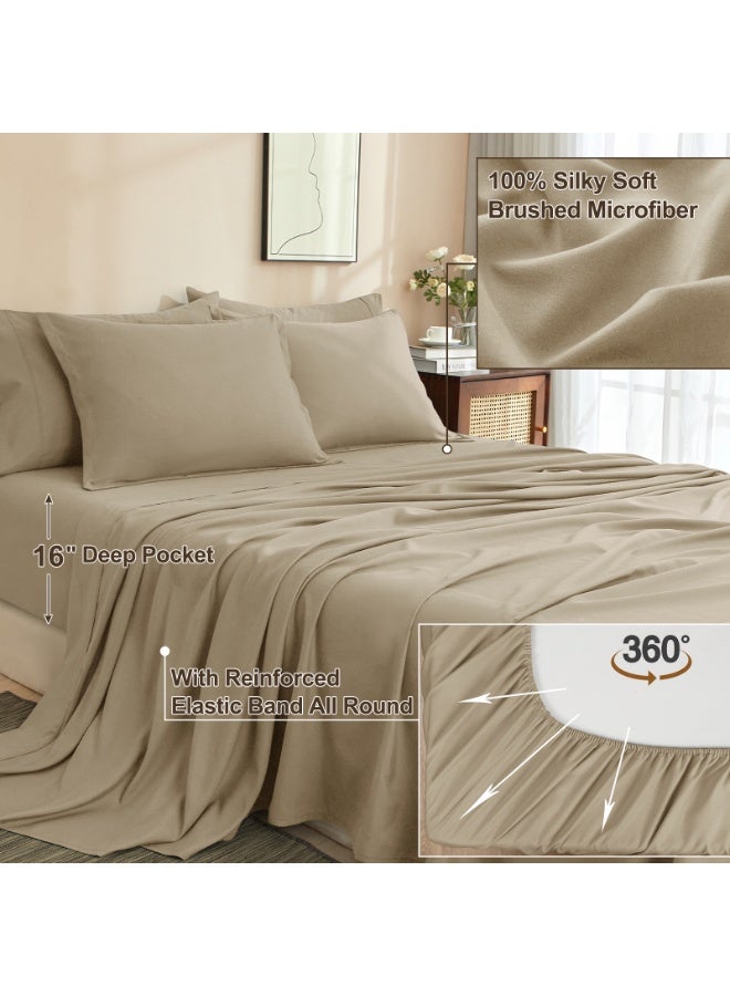 PHF 7 Piece King Bed-in-a-Bag Comforter Set, Lightweight Bedding Collection, Set includes 1x 265cm x 230cm Comforter + 1x 275cm x 260cm Flat Sheet + 1x 200cm x 205cm Fitted Sheet (40cm Deep Pocket) + 4x Pillowcases (2x 50cm x 90cm + 2x 50cm x 100cm), Khaki - Image 5