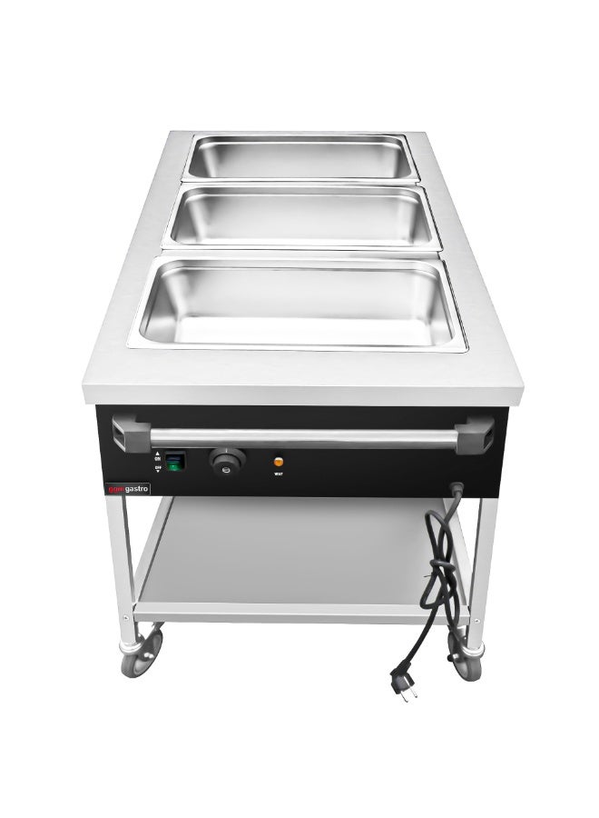 AL KHAYAM * The picture may slightly differ from the original.  Commercial Heated Bain Marie Trolley ECO – 3x GN 1/1 - 30–90°C - 1.95 kW - Drain Tap - Image 1