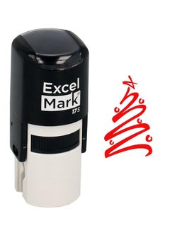 ExcelMark Self-Inking Christmas Rubber Stamp - Tree - Red Ink  - Image 1