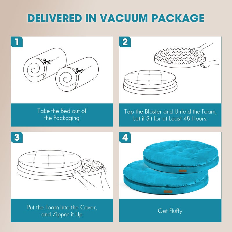 ClevaHome Orthopedic Dog Beds for Extra Large Dogs, 42 inches Ultra-Durable Round Pet Bed with Waterproof, Washable, Removable Cover, Nonslip Bottom (Mosaic Blue) - Image 3
