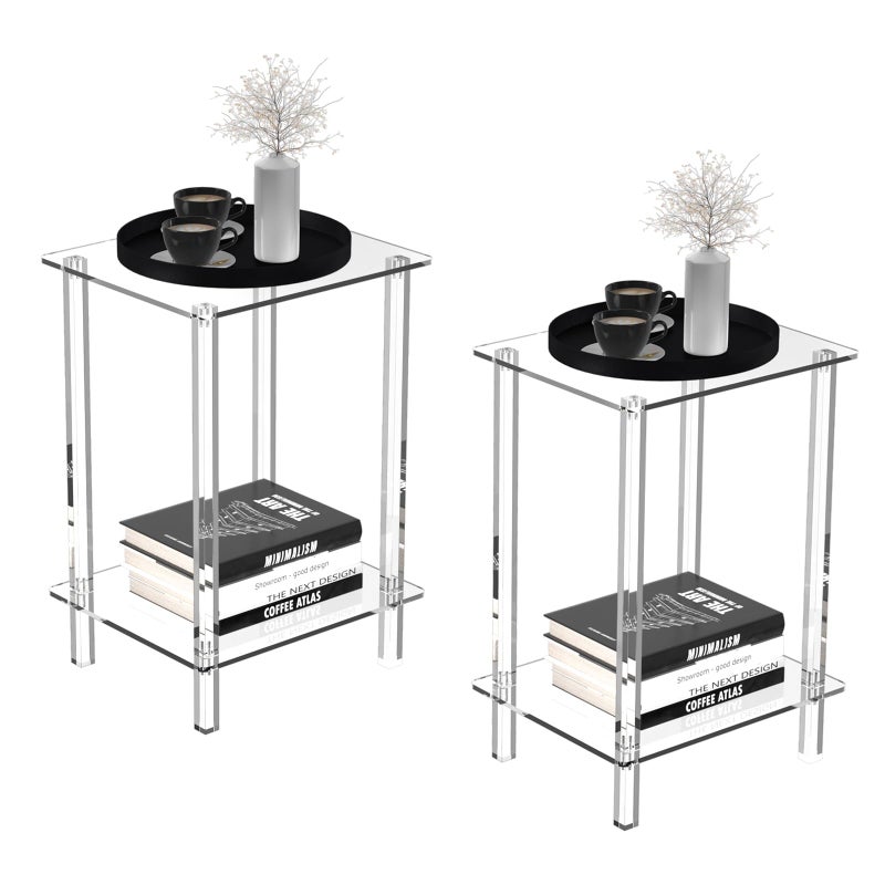 Eglaf Acrylic Side Table Set of 2134 L x 115 W x 196 H Small End Table Clear Nightstand Bedside Table for Living Room Bedroom 2Tier Square Leg