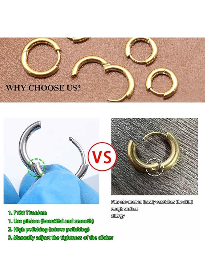 3 Pair Titanium Hoop Earrings, Hinged Huggie Hoop Earrings for Lobe Cartilage 8mm/10mm/12mm Hypoallergenic Lightweight Huggie Hoops Earring with Plated Earrings for Women Men Girls - Image 3