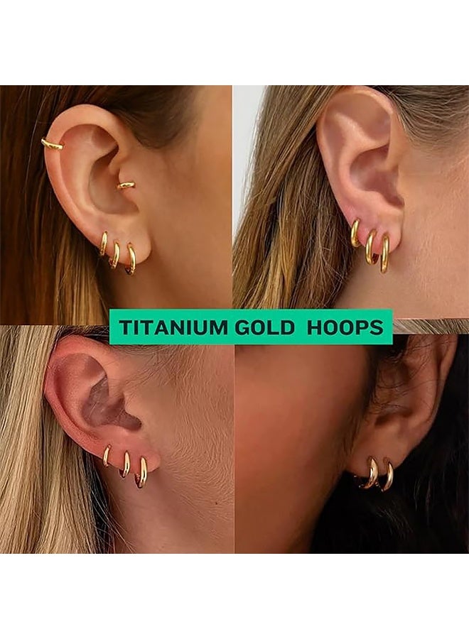 3 Pair Titanium Hoop Earrings, Hinged Huggie Hoop Earrings for Lobe Cartilage 8mm/10mm/12mm Hypoallergenic Lightweight Huggie Hoops Earring with Plated Earrings for Women Men Girls - Image 4