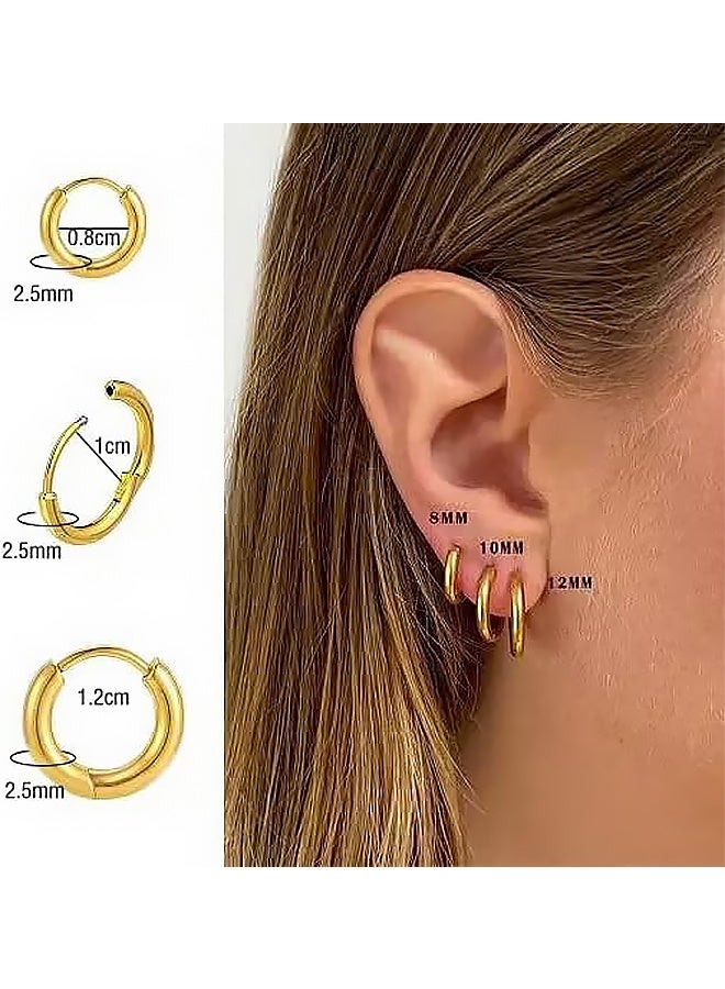 3 Pair Titanium Hoop Earrings, Hinged Huggie Hoop Earrings for Lobe Cartilage 8mm/10mm/12mm Hypoallergenic Lightweight Huggie Hoops Earring with Plated Earrings for Women Men Girls - Image 5