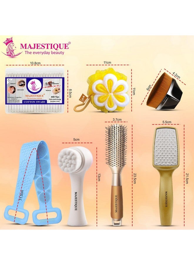 Majestique Personal Care Gift Pack | 7-Item Gift Hamper - Premium looks Hair Brush- Foot Scrubber, Face Brush, Bath Belt, Body Loofah, Cotton Swabs - Wedding Gift Set | Anniversary Gift Pack - Image 4