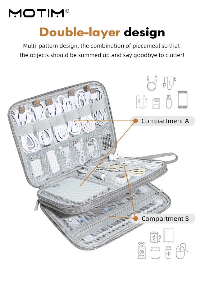 Motim 2 Layers Electronics Organizer Bag, USB Cable Accessories Bag Storage Case for Tech Electronics, Shockproof Organizer Pouch for Compact Tech Accessories, USB, Earphones, Portable Hard Drives, Power Banks, Adapters, Charging Cords etc  - Image 4