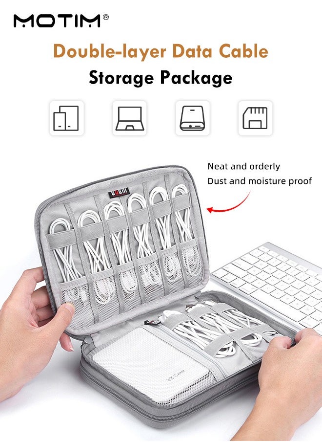 Motim 2 Layers Electronics Organizer Bag, USB Cable Accessories Bag Storage Case for Tech Electronics, Shockproof Organizer Pouch for Compact Tech Accessories, USB, Earphones, Portable Hard Drives, Power Banks, Adapters, Charging Cords etc  - Image 3