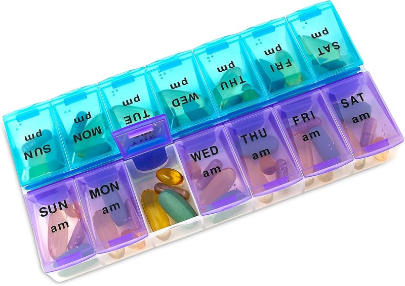 MEDca Weekly Pill Organizer - 7 Day AM/PM Twice a Day | Pills Planner Case with Large Compartment | BPA Free Travel Medicine Box for Medication, Vitamins & Fish Oil Supplements - Image 1