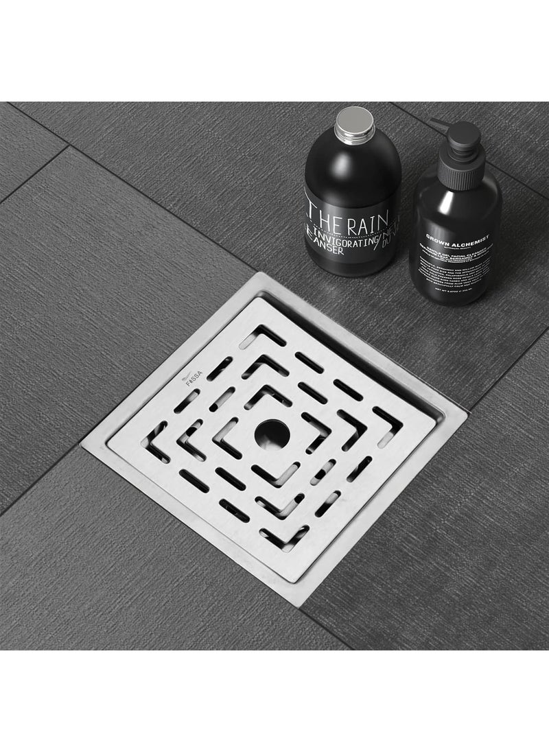 FOSSA Fossa Apex 6"X6" Inch Floor Drain, Premium Stainless Steel, for Bathroom Grating Square Floor Drain Jali, Matte Finish  - Image 1