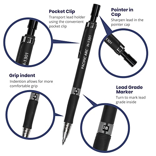 Pacific Arc 2mm Collegiate Lead Holder and Lead Sharpener, Black Drafting Pencil for Artist Drawing, Drafting, and Sketching - Image 4